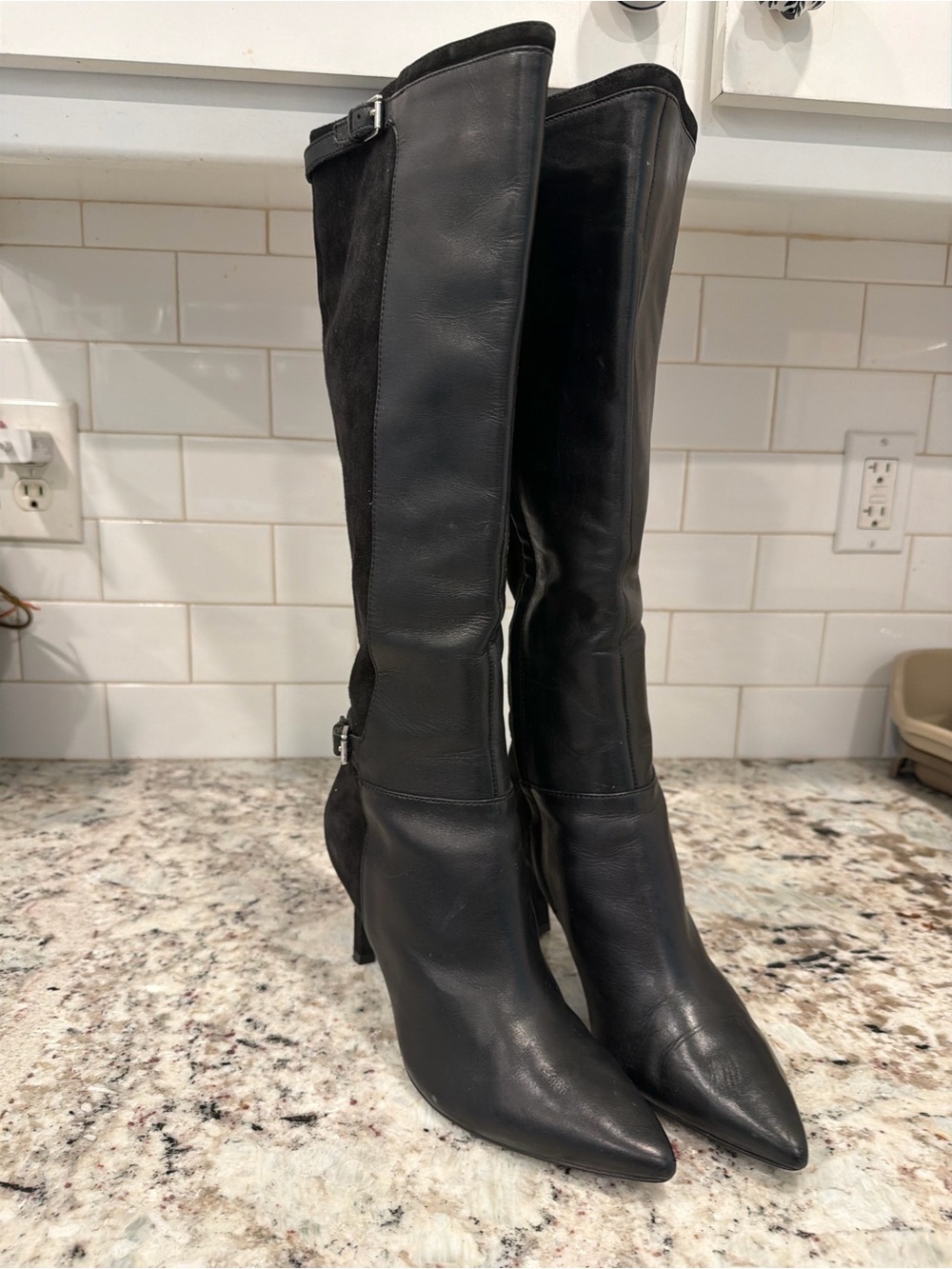 Ralph Lauren Black Leather and Suede Over-the-Knee Stiletto Boots - Picture 14 of 14